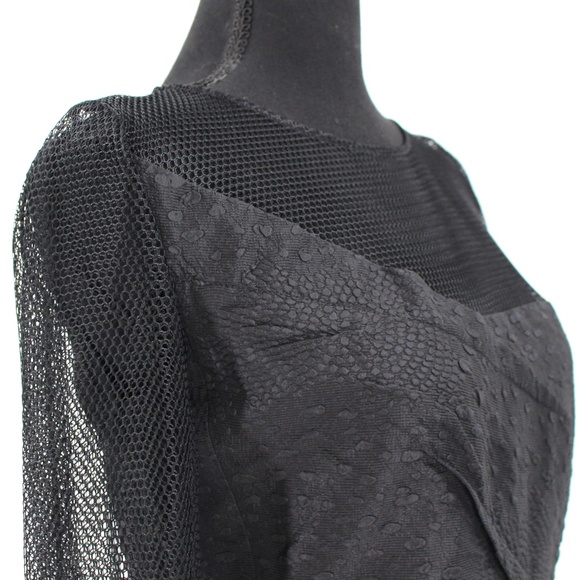 Roland Mouret Magnolia Black Mesh Jacquard Sheath Dress Textured Back Zip 12 M - Picture 3 of 9